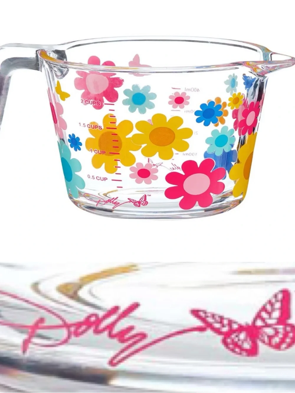 Floral Glass Measuring Cup in Pink, Yellow & Blue - Signature Collection